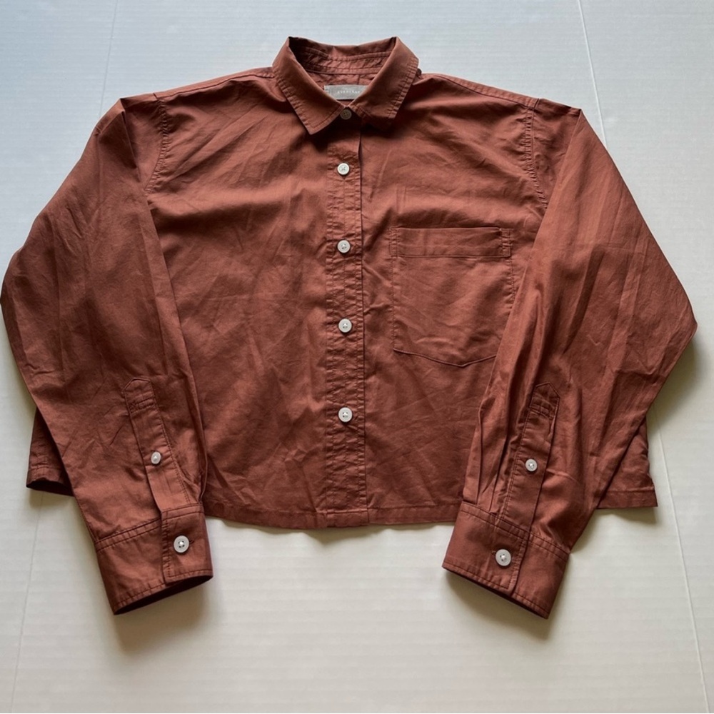 Everlane THE WAY-SHORT SHIRT IN SILKY COTTON Rust Button Down Shirt